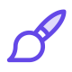 A flat purple paintbrush icon on a black background, symbolizing art, creativity, design, and graphic editing tools, commonly used in digital design or creative platform interfaces.